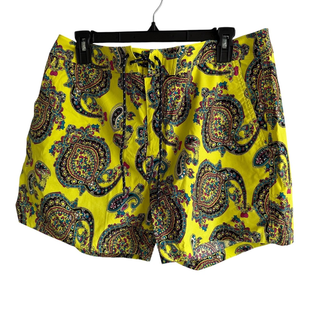 J.CREW 5" Yellow Breaker Mens Board Shorts in Paisley with Econyl Nylon, 36